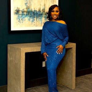 Blue Night Sky Sequin Skirt Set - S